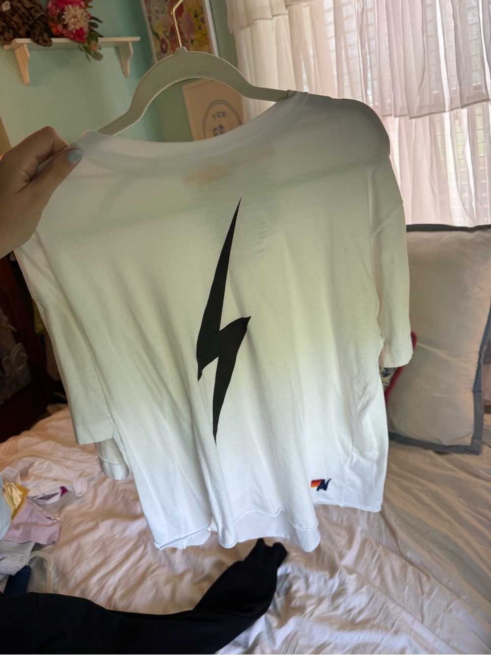 Aviator Nation White Tee with Black Bolt Graphic